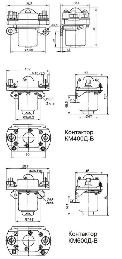 Габаритные размеры контакторов КМ